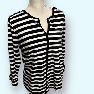 Anne Klein black &!white stripe top, large